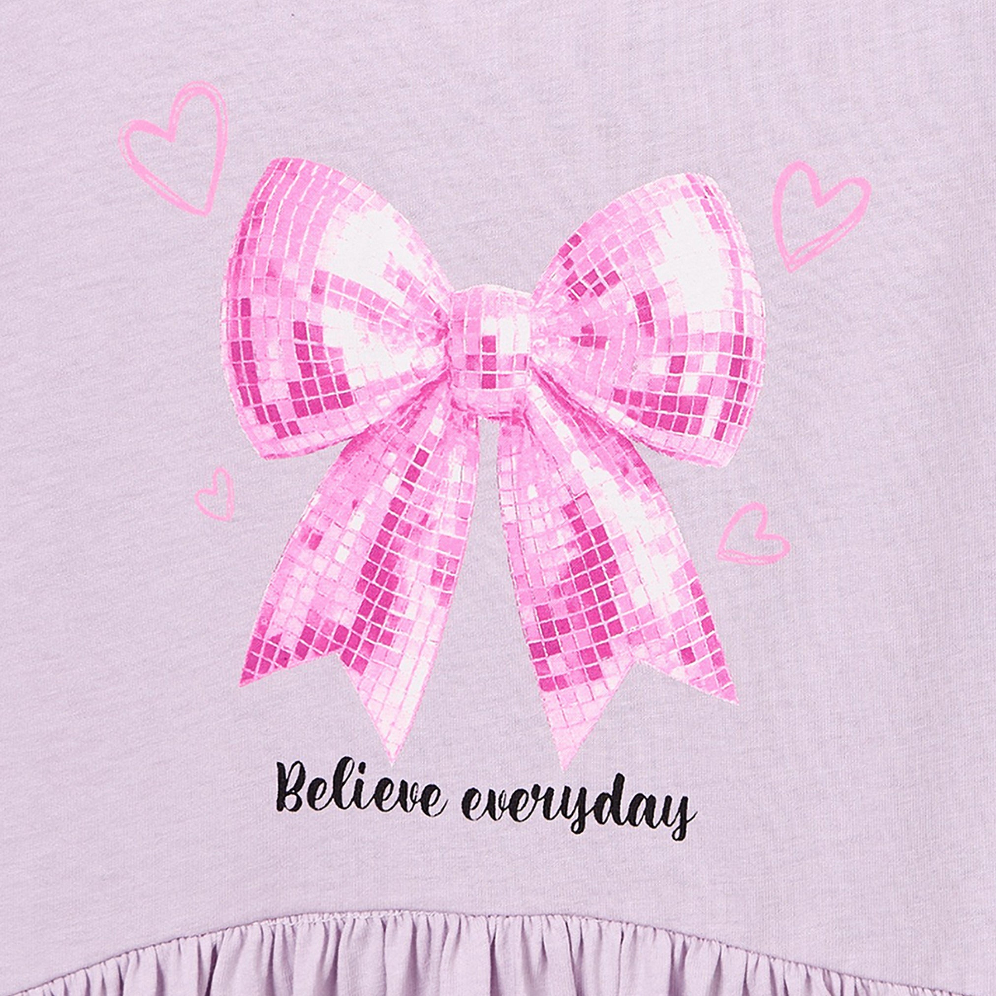 Juniors Round Neck Short Sleeves Knee Length A-line Dress with Bow Print