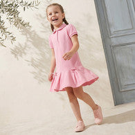 Juniors Collared Short Sleeves Knee Length Polo Dress with Bow Accent-undefined-image-1