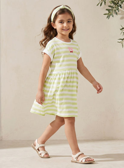 Juniors Crew Neck Short Sleeves Knee Length A-line Dress with Stripes-girls-clothing-dressesandjumpsuits-image-2