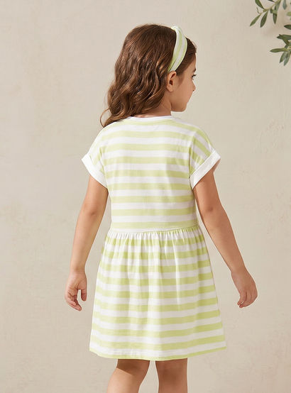 Juniors Crew Neck Short Sleeves Knee Length A-line Dress with Stripes-girls-clothing-dressesandjumpsuits-image-3