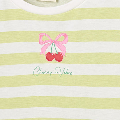 Juniors Crew Neck Short Sleeves Knee Length A-line Dress with Stripes