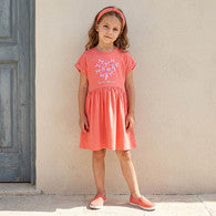 Juniors Round Neck Short Sleeves Knee Length A-line Dress with Bow Print-undefined-image-1