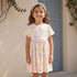 Juniors Round Neck Short Sleeves Knee Length A-line Dress with Floral Print - White / 1-2 yrs