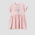 Juniors Round Neck Short Sleeves Knee Length A-Line Dress with Graphic Print - Pink / 1-2 yrs