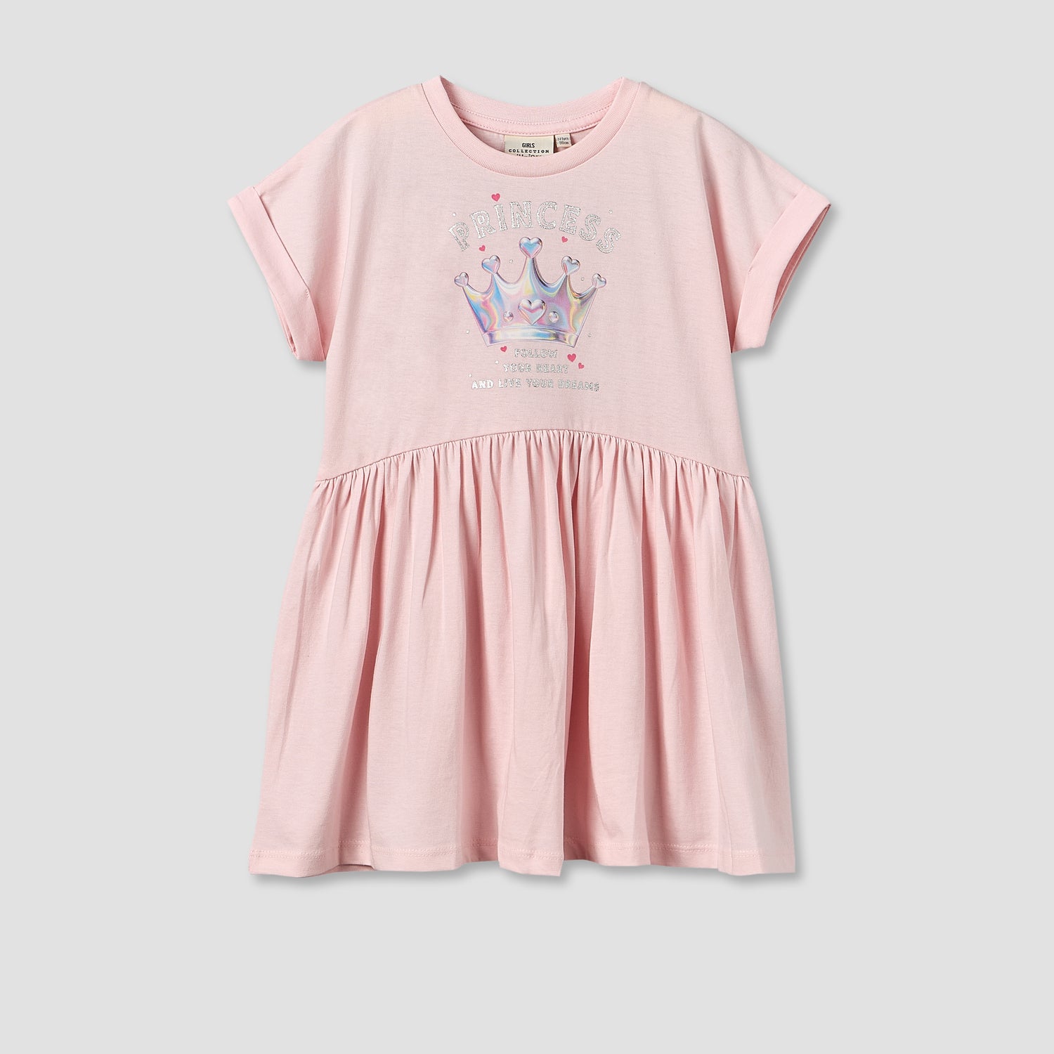 Juniors Round Neck Short Sleeves Knee Length A-Line Dress with Graphic Print