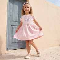Juniors Round Neck Short Sleeves Knee Length A-Line Dress with Graphic Print-undefined-image-1