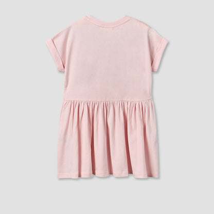 Juniors Round Neck Short Sleeves Knee Length A-Line Dress with Graphic Print