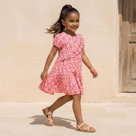 Juniors Round Neck Short Sleeves Knee Length A-line Dress with Floral Print-undefined-image-1