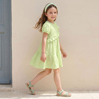 Juniors Round Neck Short Sleeves Knee Length Dress with Ruffles-undefined-image-1