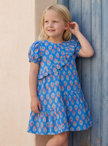 Juniors Round Neck Short Sleeves Knee Length A-Line Dress with Floral Print-girls-clothing-dressesandjumpsuits-image-1
