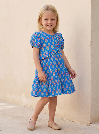 Juniors Round Neck Short Sleeves Knee Length A-Line Dress with Floral Print-girls-clothing-dressesandjumpsuits-image-2