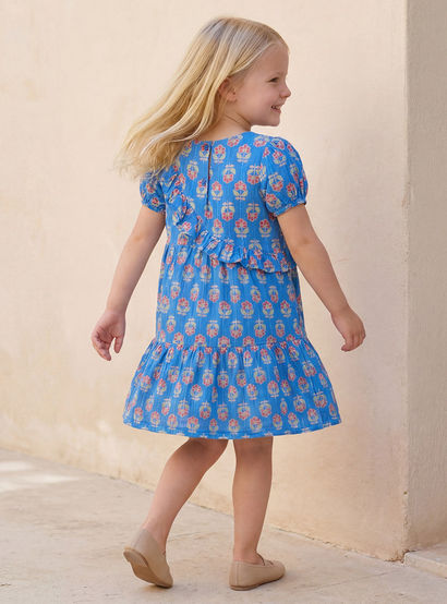 Juniors Round Neck Short Sleeves Knee Length A-Line Dress with Floral Print-girls-clothing-dressesandjumpsuits-image-3