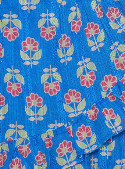 Juniors Round Neck Short Sleeves Knee Length A-Line Dress with Floral Print-girls-clothing-dressesandjumpsuits-image-4