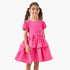 Juniors Round Neck Short Sleeve Dress with Bow Accent - Pink / 1-2 yrs