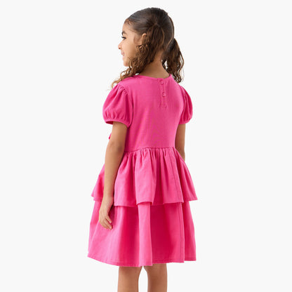Juniors Round Neck Short Sleeve Dress with Bow Accent