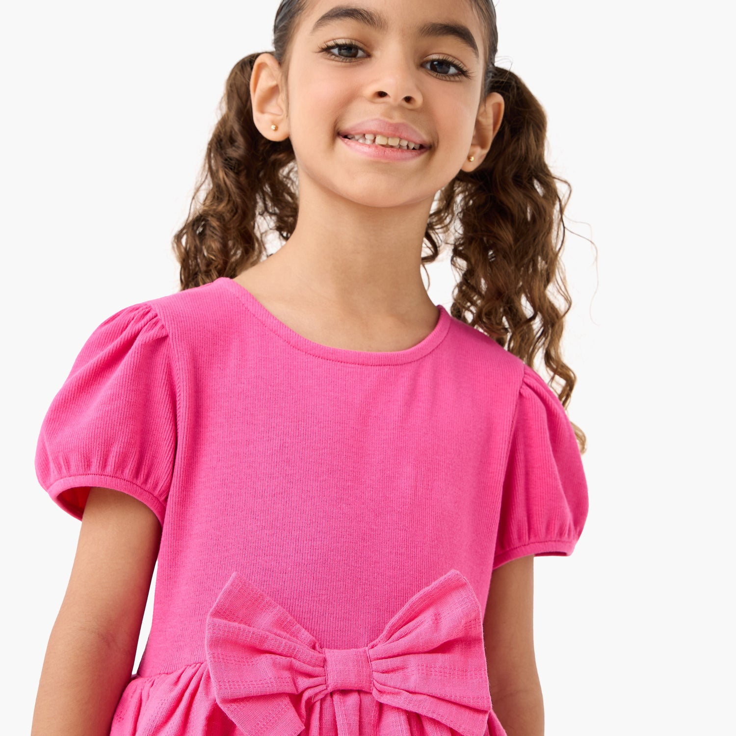 Juniors Round Neck Short Sleeve Dress with Bow Accent
