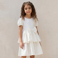 Juniors Round Neck Short Sleeve Dress with Bow Accent-undefined-image-1