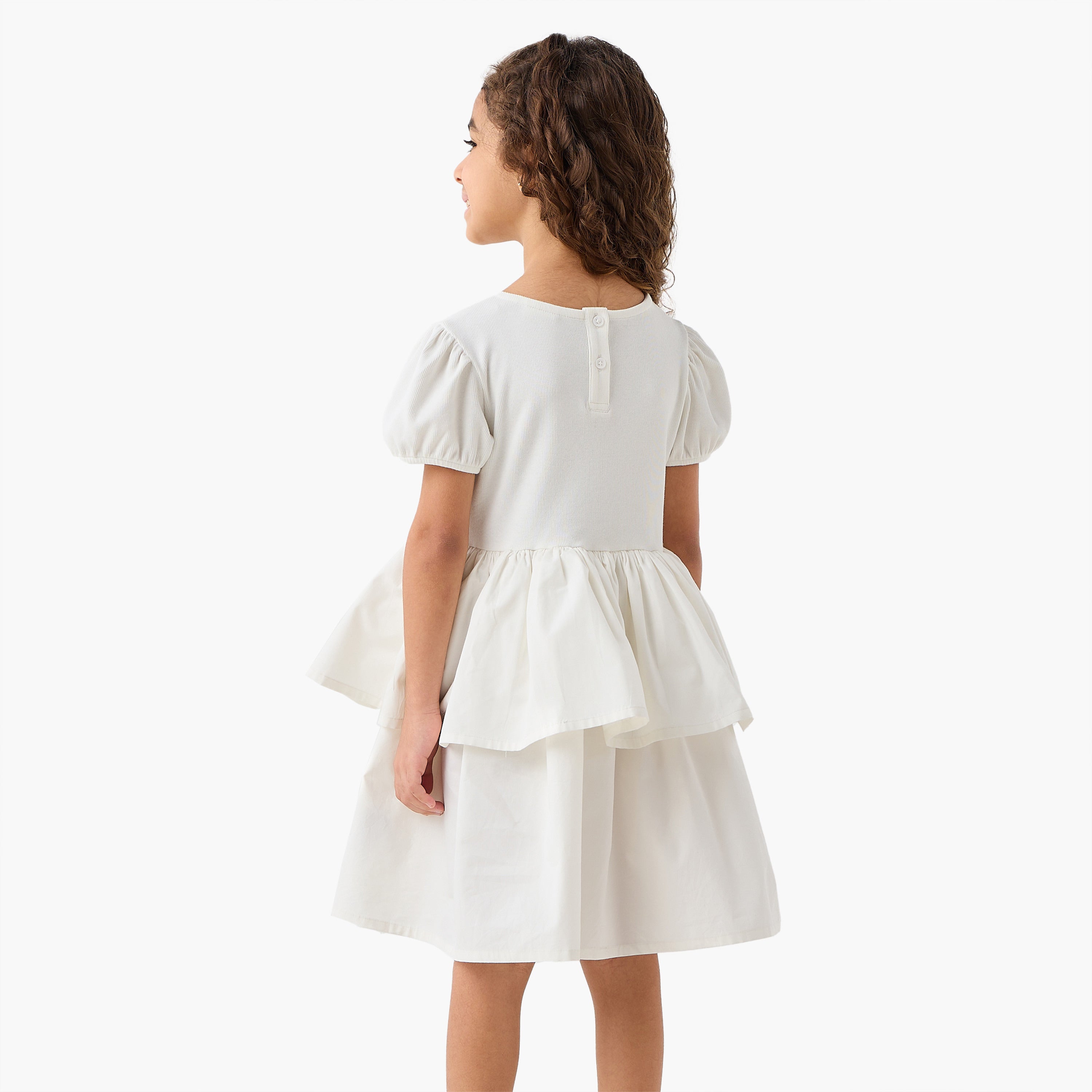 Juniors Round Neck Short Sleeve Dress with Bow Accent