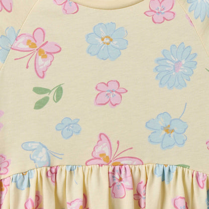 Juniors Round Neck Short Sleeves A-line Dress with Floral Print
