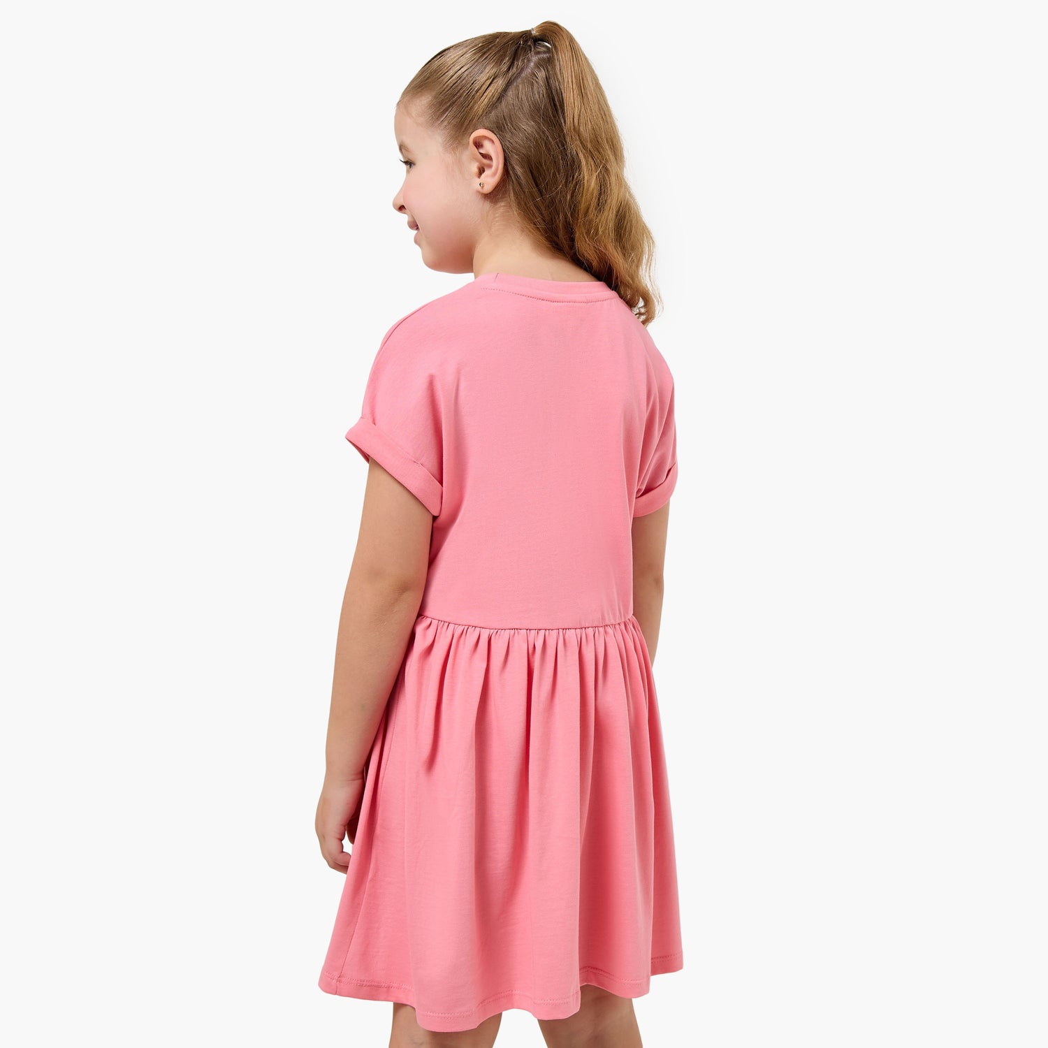 Juniors Round Neck Short Sleeves Knee Length A-line Dress with Strawberry Print