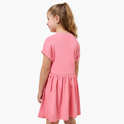 Juniors Round Neck Short Sleeves Knee Length A-line Dress with Strawberry Print