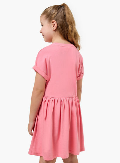 Juniors Round Neck Short Sleeves Knee Length A-line Dress with Strawberry Print-girls-clothing-dressesandjumpsuits-image-3