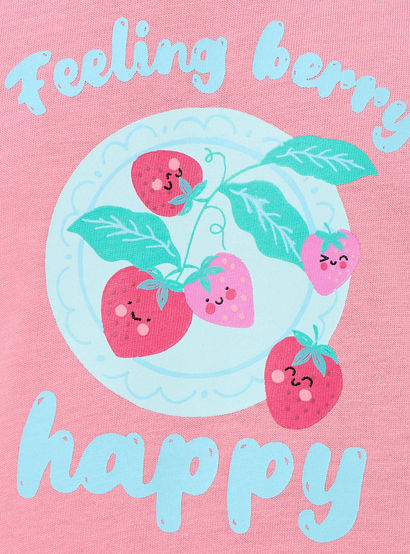 Juniors Round Neck Short Sleeves Knee Length A-line Dress with Strawberry Print-girls-clothing-dressesandjumpsuits-image-5