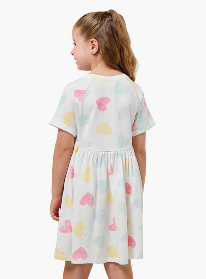 Juniors Round Neck Short Sleeves Knee Length A-line Dress with Heart Print-girls-clothing-dressesandjumpsuits-image-3