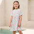 Juniors Round Neck Short Sleeves Knee Length A-line Dress with Floral Print - Green / 1-2 yrs