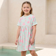 Juniors Round Neck Short Sleeves Knee Length A-line Dress with Floral Print-undefined-image-1