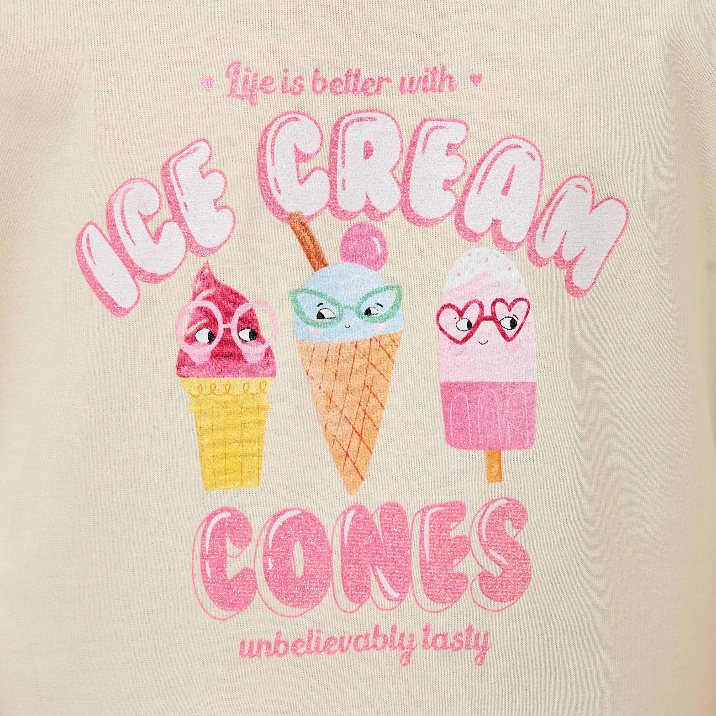 Juniors Round Neck Short Sleeves Knee Length A-line Dress with Ice Cream Print