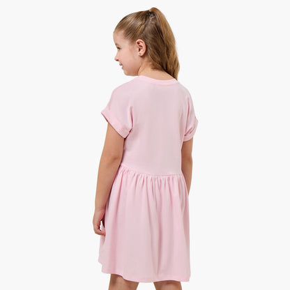Juniors Round Neck Short Sleeves Knee Length A-line Dress with Unicorn Print