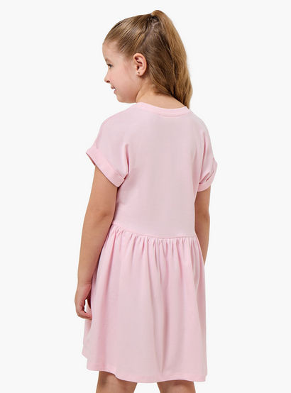 Juniors Round Neck Short Sleeves Knee Length A-line Dress with Unicorn Print-girls-clothing-dressesandjumpsuits-image-3