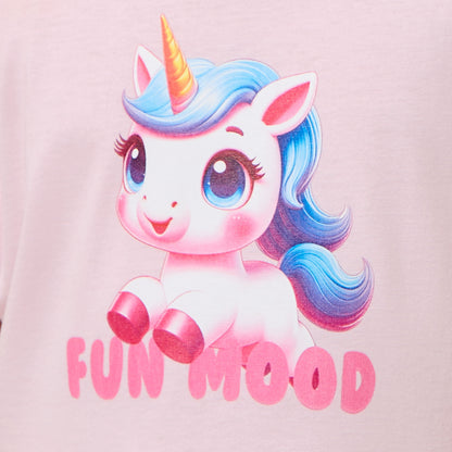 Juniors Round Neck Short Sleeves Knee Length A-line Dress with Unicorn Print