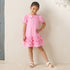 Juniors Peter Pan Collar Short Sleeves Drop Waist Dress with Ruffle Design - Pink / 5-6 yrs