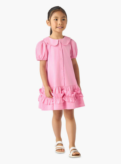 Juniors Peter Pan Collar Short Sleeves Drop Waist Dress with Ruffle Design-girls-clothing-dressesandjumpsuits-image-2