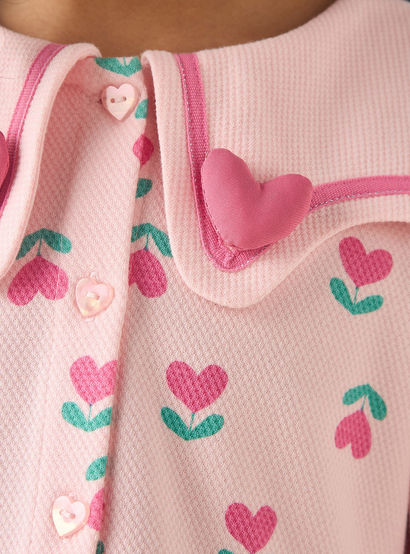 Juniors Sailor Neck Short Puff Sleeves Dress with Heart Print-girls-clothing-dressesandjumpsuits-image-5
