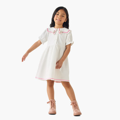 Juniors Sailor Collar Short Sleeves Dress with Bear Applique