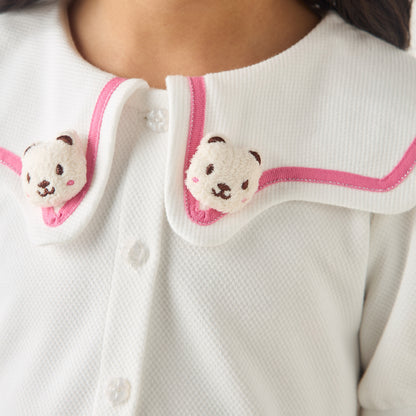 Juniors Sailor Collar Short Sleeves Dress with Bear Applique