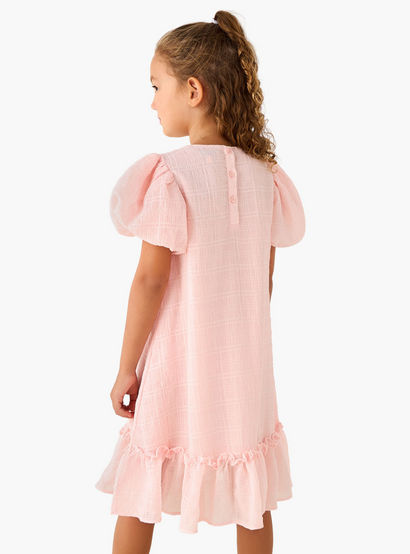Juniors Round Neck Balloon Sleeve Dress with Heart Applique-girls-clothing-dressesandjumpsuits-image-3