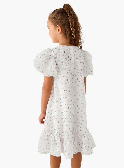 Juniors Round Neck Balloon Sleeve Dress with Heart Applique-girls-clothing-dressesandjumpsuits-image-3