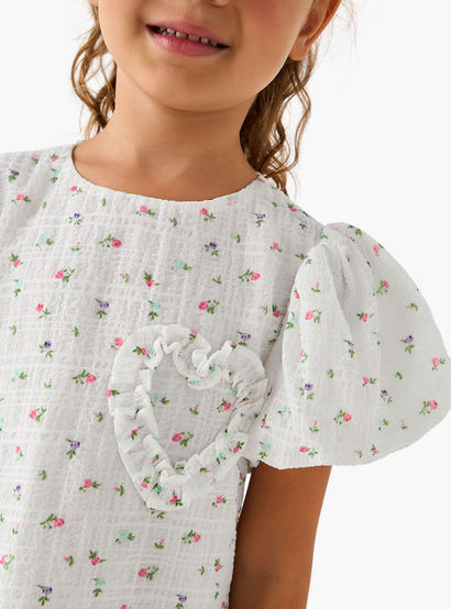 Juniors Round Neck Balloon Sleeve Dress with Heart Applique-girls-clothing-dressesandjumpsuits-image-4