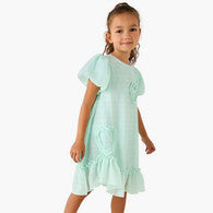 Juniors Round Neck Balloon Sleeve Dress with Heart Applique-undefined-image-1