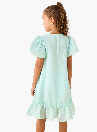 Juniors Round Neck Balloon Sleeve Dress with Heart Applique-girls-clothing-dressesandjumpsuits-image-3