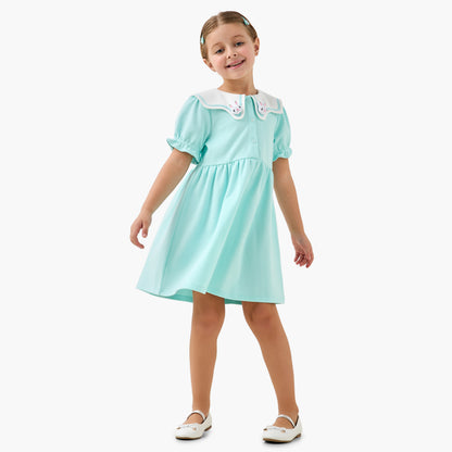 Juniors Sailor Neck Short Sleeves A-Line Dress with Bunny Applique