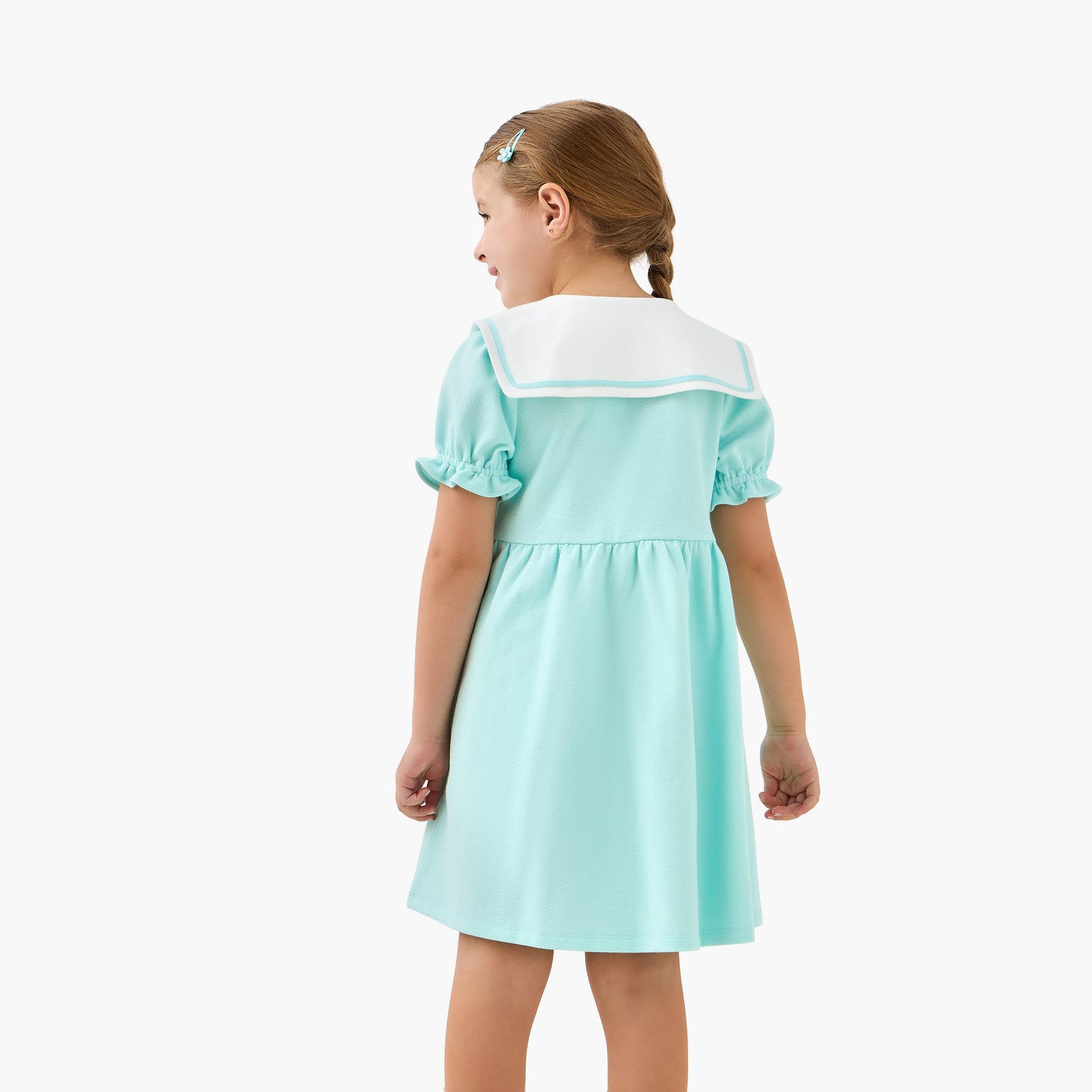 Juniors Sailor Neck Short Sleeves A-Line Dress with Bunny Applique