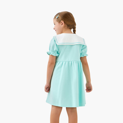 Juniors Sailor Neck Short Sleeves A-Line Dress with Bunny Applique