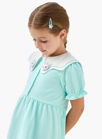 Juniors Sailor Neck Short Sleeves A-Line Dress with Bunny Applique-girls-clothing-dressesandjumpsuits-image-5