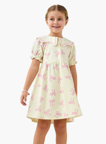 Juniors Sailor Neck Short Sleeves A-Line Dress with Bow Print-girls-clothing-dressesandjumpsuits-image-2