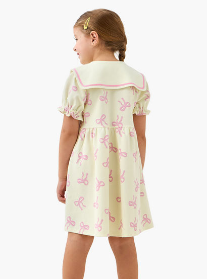 Juniors Sailor Neck Short Sleeves A-Line Dress with Bow Print-girls-clothing-dressesandjumpsuits-image-3